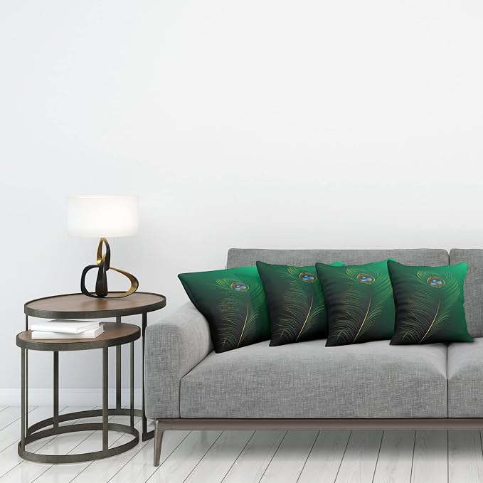 Ambesonne Peacock Decorative Throw Pillow Case Pack of 4, Peacock Feather - Image 3