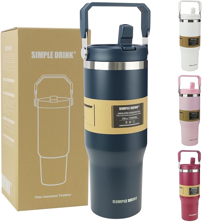 30oz Flip Straw Insulated Water Bottle by SIMPLEDRINK