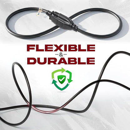 10ft Black Extension Cord, 16/3 SJTW Heavy-Duty, Weather-Resistant Power Strip - Image 3
