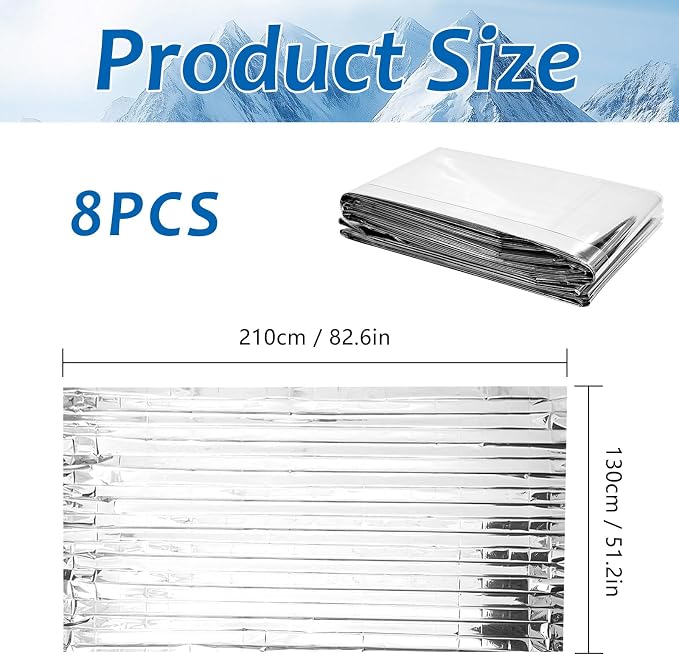 8 Pcs Emergency Mylar Thermal Blanket, High Reflectivity Survival Blanket - Image 2