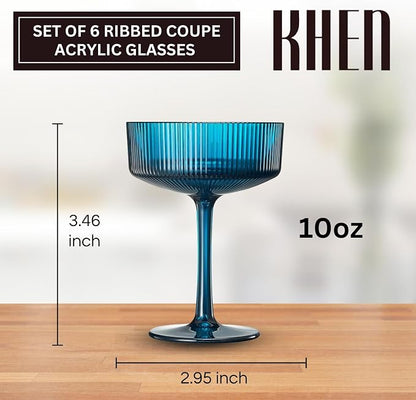 Khen Plastic Acrylic Ribbed Vintage Art Deco Martini, Champagne & Cocktail - Image 2