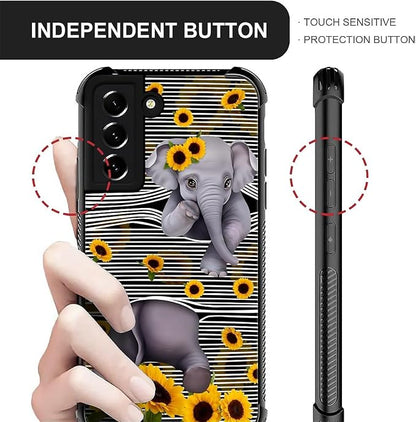 for Samsung Galaxy S22 Case, Cute Little Elephant Sunflower White Line Art - Image 5