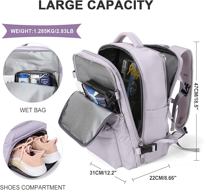 WONHOX Large Travel Backpack Carry on Flight Approved Laptop Work Business - Image 2
