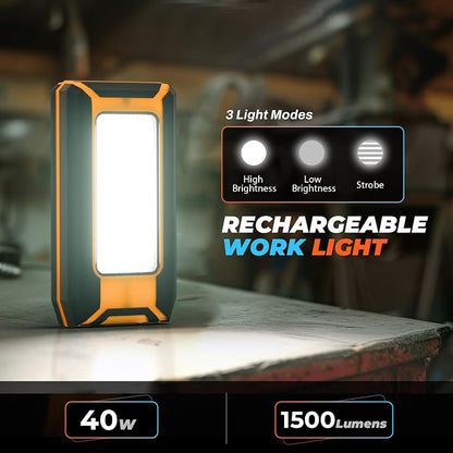 innofox 2-Pack LED Rechargeable Magnetic Work Light 1500 Lumens, Hanging Hook - Image 2