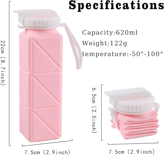 EOBTAIN Pink Travel Collapsible Water Bottle - Image 4