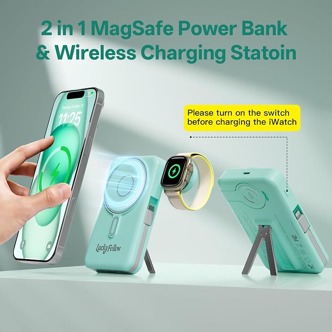 Magnetic Portable Charger Built-in Cables, 10000mAh Fast Charging Wireless - Image 2