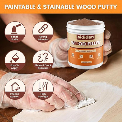 Wood Filler, Wood Repair Kit, 16 Ounce Paintable & Stainable Wood Putty Filler - Image 2