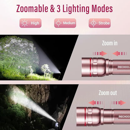 Flashlight Rechargeable High Lumens, G1000 Super Bright Flash Light Pink - Image 3