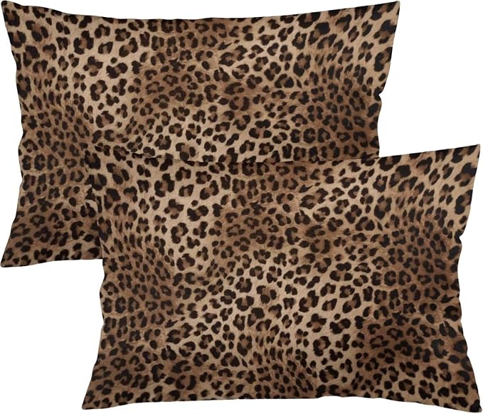 Brown Leopard Throw Pillow Covers Set of 2 Queen Size Black Cheetah Skin Wild by Unknown