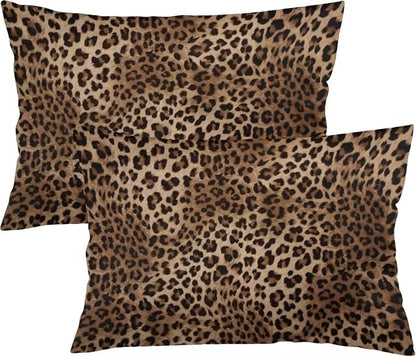 Brown Leopard Throw Pillow Covers Set of 2 Queen Size Black Cheetah Skin Wild by Unknown