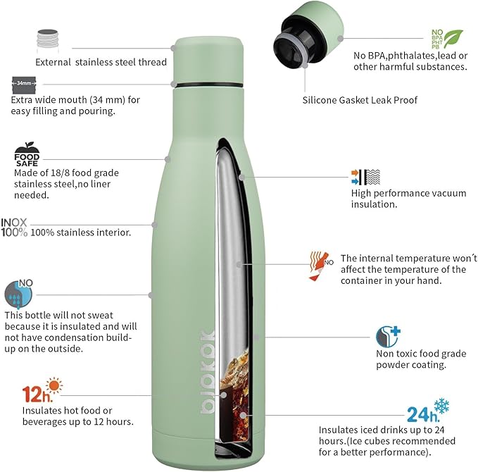 BJPKPK 17oz Insulated Water Bottles Stainless Steel Sports Water Bottles Keep - Image 3