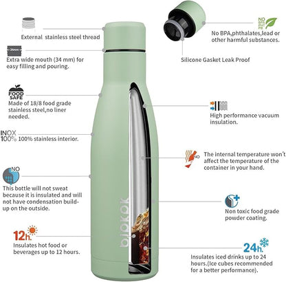BJPKPK 17oz Insulated Water Bottles Stainless Steel Sports Water Bottles Keep - Image 3