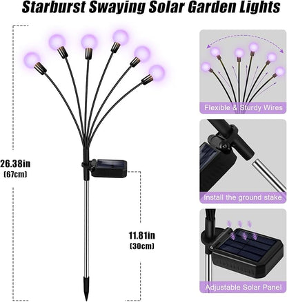 ZFNN Solar Garden Lights Outdoor, 4 Pack Firefly Swaying Lights Purple - Image 6