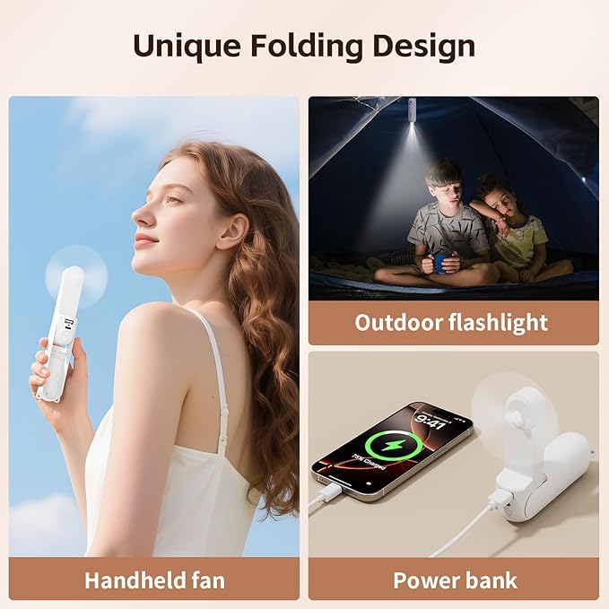 Mini Portable Handheld Fan, USB Rechargeable 3 IN 1 Personal Cooling Fans - Image 4