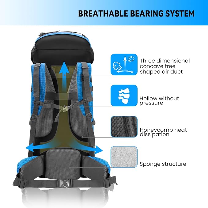 Bseash 80L Waterproof Hiking Camping Backpack - Image 5