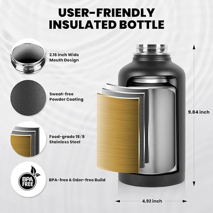 RAYMYLO Insulated Water Bottle 64 oz, Triple Wall Vacuum Stainless Steel - Image 5