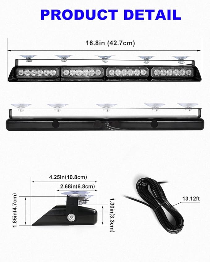 HLauto 6Z4J Emergency Dash Strobe Lights: 2x16.8 inch Blue White Safety Lights - Image 7