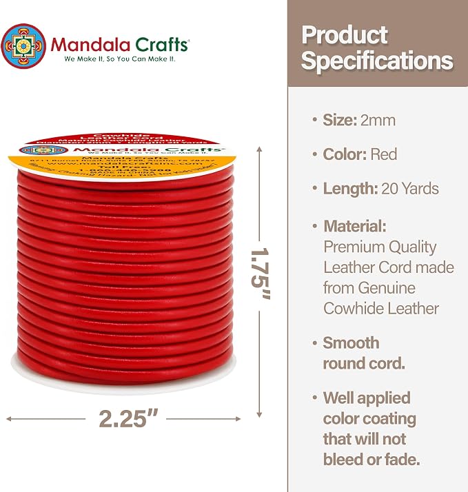 Mandala Crafts Round Cowhide Genuine Red Leather Cord - Image 4