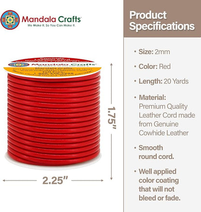 Mandala Crafts Round Cowhide Genuine Red Leather Cord - Image 4