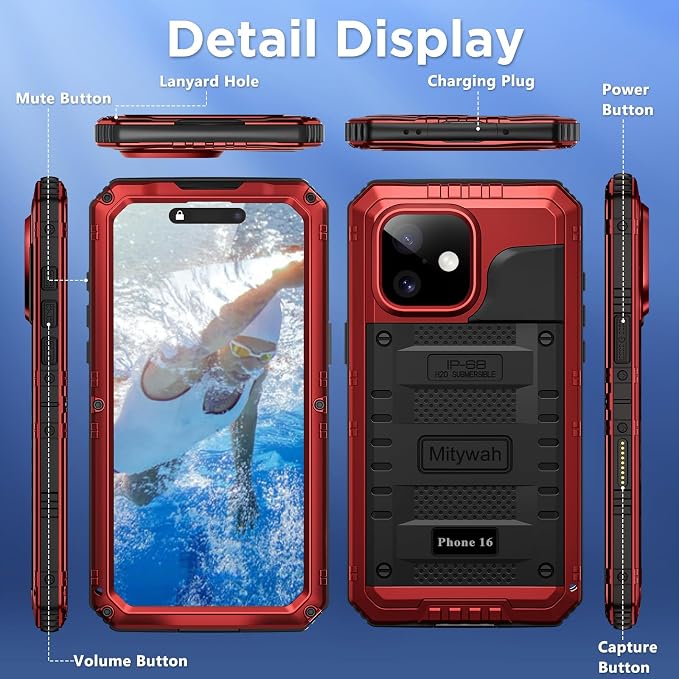 Mitywah Waterproof Case for iPhone 16, Shockproof Heavy Duty Case - Image 8