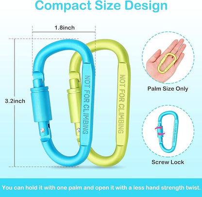 Craebuer 4 Pack Carabiner Clip, 3 inch Aluminum D-Ring Shape Locking Carabiners - Image 2