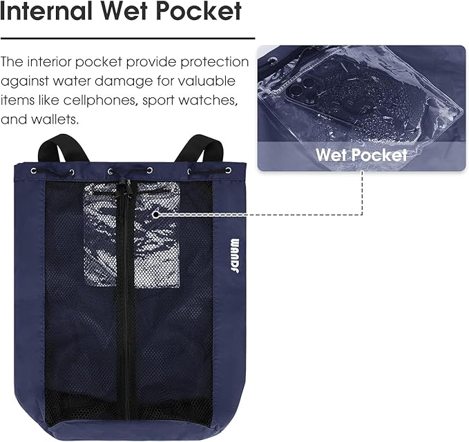 WANDF Swim Bag Mesh Drawstring Backpack Beach Backpack - Image 3