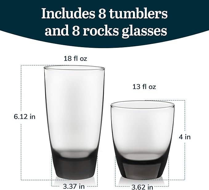Libbey Classic Rocks and Tumbler Glass Cups Set, Elegant Mixed Drink Glasses Set - Image 3