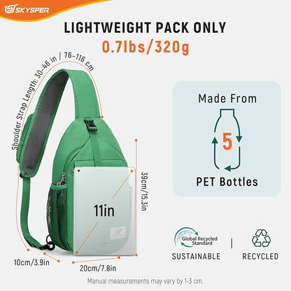 SKYSPER Sling Bag RFID Cross Body Bag Recycled Crossbody Backpack Travel Daypack - Image 6