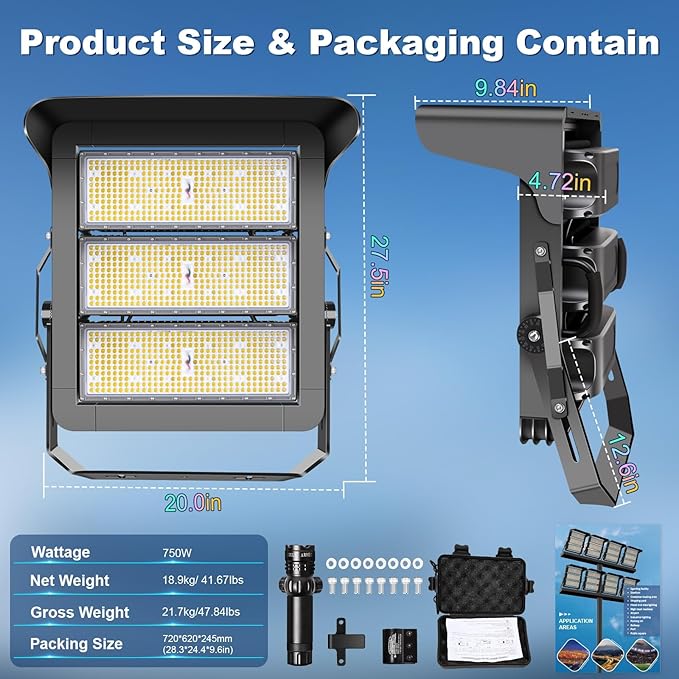 112500LM Led Stadium Light Dimmable 0-750w Super Bright Led Arena Flood Lights - Image 2