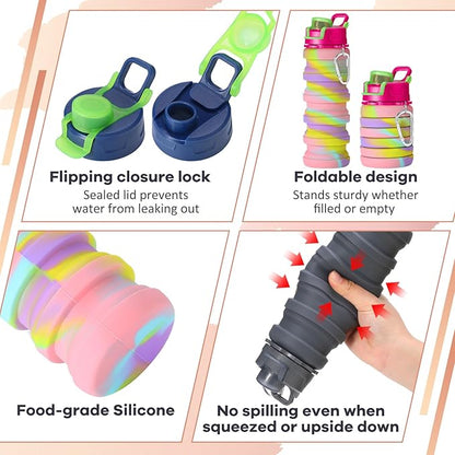 Sunnyray 14 Pack Collapsible Water Bottles Travel 17oz Silicone Portable - Image 3