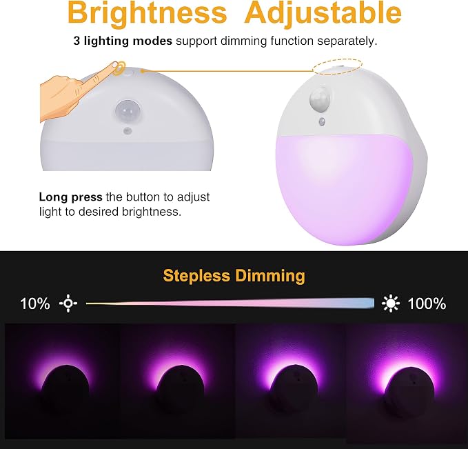 YUNLEX 2 Pack Purple Battery Night Light, Motion Activated Night Light - Image 5