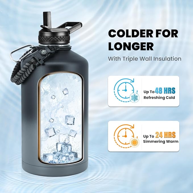 RAYMYLO One Gallon Water Bottle Insulated, Triple Walled Vacuum Stainless Steel - Image 2