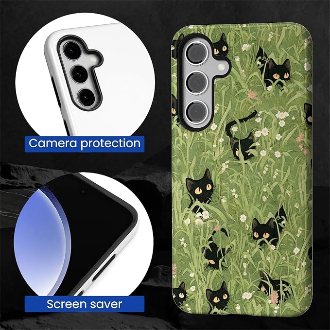 for Samsung Galaxy S24 Plus Case, HL2 Grass Cat Hybrid 2 Layer Hard Shell - Image 4