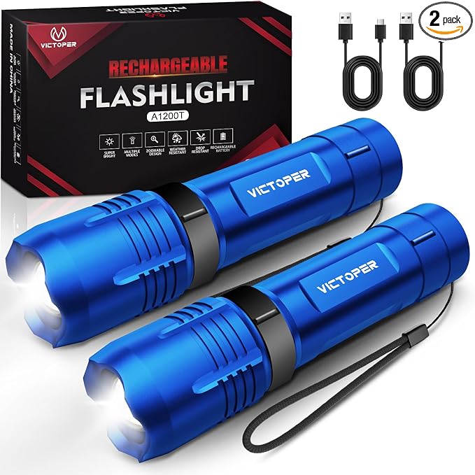 Victoper Red Rechargeabe Flashlight 2 Pack, High Lumens 5 Modes LED Bright by Victoper