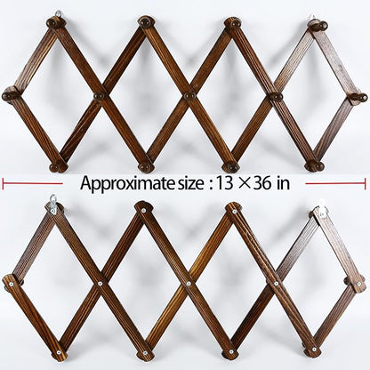 AMAPON Accordion Style Expandable Wall Wooden Coat Rack 13 Hooks Hang Hats - Image 4