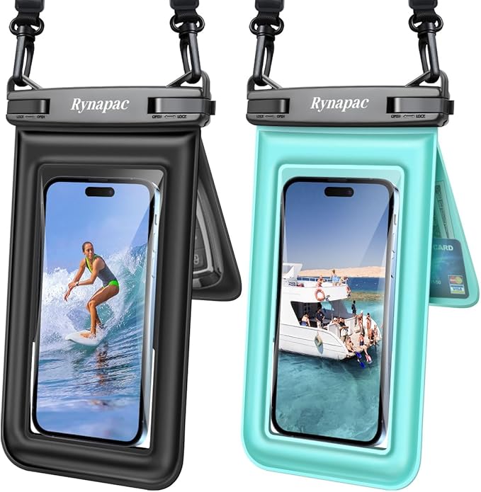 Floating Waterproof Phone Pouch 2 Pack, IPX8 Double Space Waterproof Phone Case by Rynapac