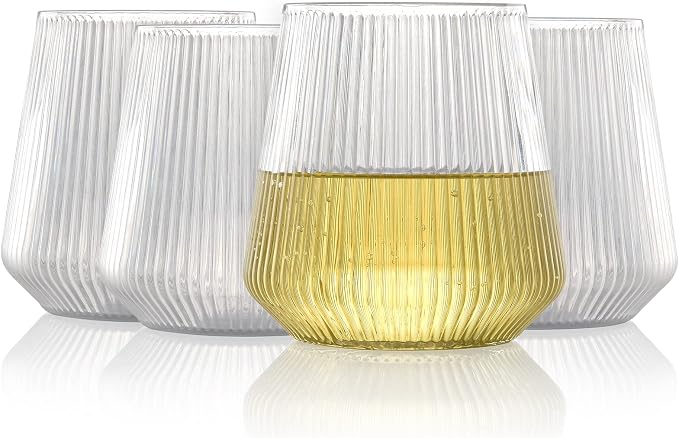 hotder Stemless Wine Glasses Set of 4, 12 oz Tritan Unbreakable, Vertical Design by Hotder