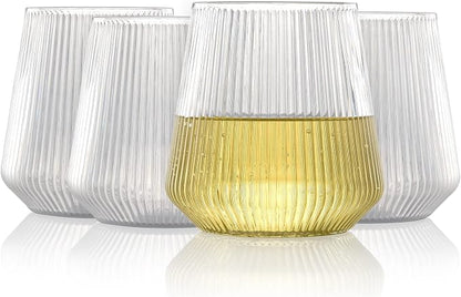 hotder Stemless Wine Glasses Set of 4, 12 oz Tritan Unbreakable, Vertical Design by Hotder