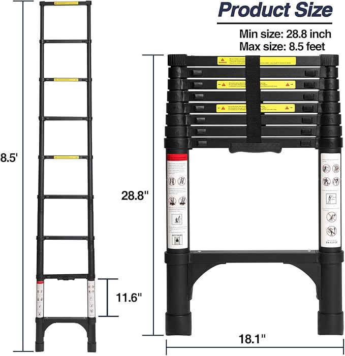BOCOM 8.5 FT Aluminum Telescoping Ladder, Lightweight Multi-Purpose Collapsible - Image 5