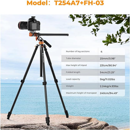 K&F CONCEPT 90''/230cm Overhead Camera Tripod, Horizontal Shooting Video Tripods - Image 2