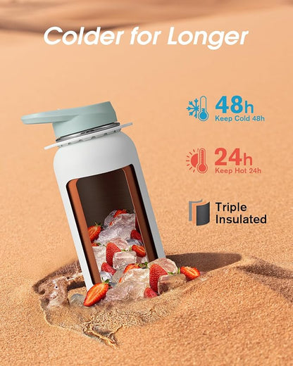 Coolflask Water Bottle with Straw, 40 oz Insulated Metal Water Flask with Straw - Image 2