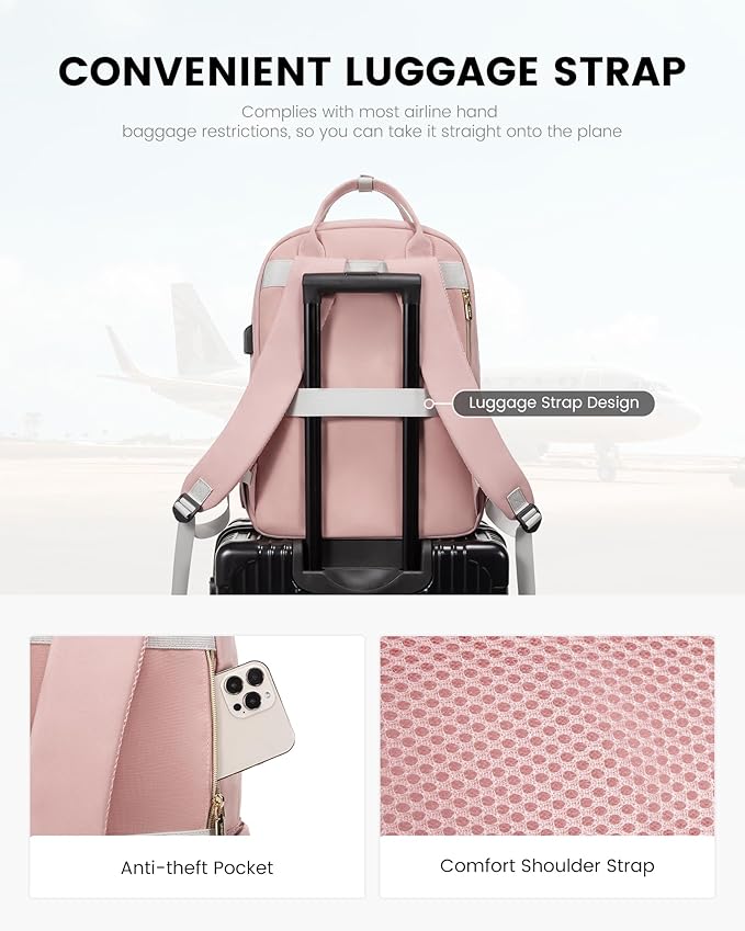 LOVEVOOK Laptop Backpack, D-Pink-Grey, 15.6in Laptop Compartment, 26L Capacity - Image 6