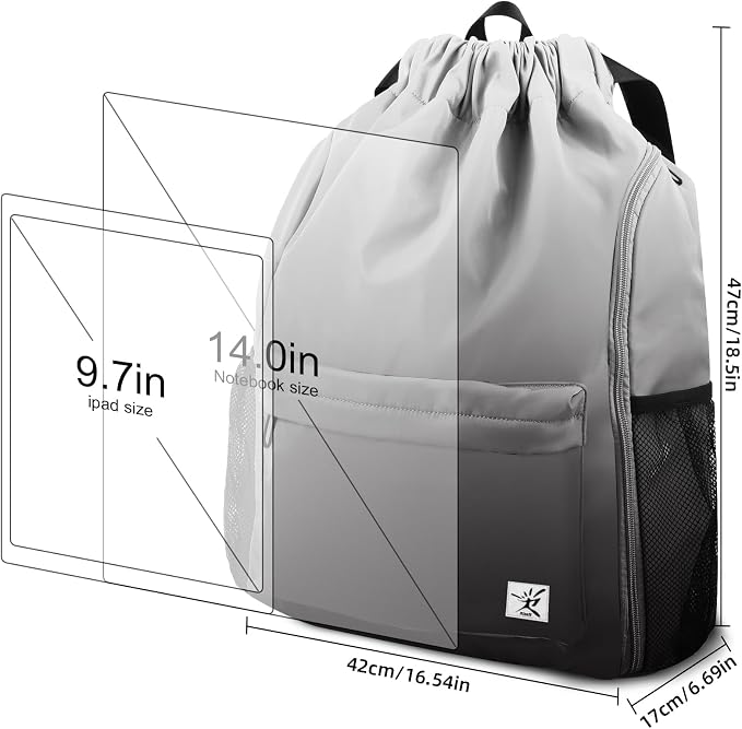 Drawstring Backpack with Mesh Pockets String Gym Bag Sackpack Sandproof Water - Image 7