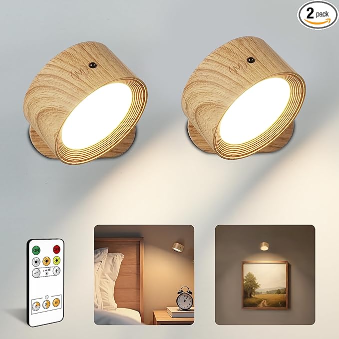 LED Wall Mounted Lights, 2 Pack Rechargeable Wall Sconce Lamps, 3 Color Temps & by AMETHEUS