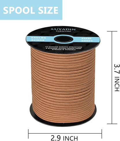 Paracord 240lb - Diameter 2mm Micro Utility Cord -3 Strand Parachute Spool Cord - Image 2