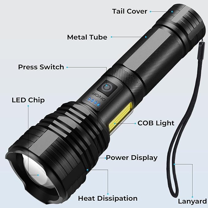 BERCOL Flashlight LED Rechargeable Flashlights High Lumens, 000 LM Super Bright - Image 8