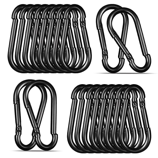 Black Carabiner, Heavy Duty Galvanized Steel Spring Snap Hook Carabiner Clips by High-PQ