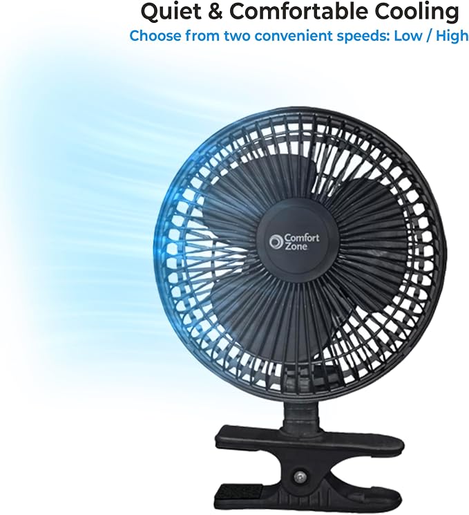 Comfort Zone 6-Inch Corded Clip-On Personal Fan – 2-Speed Quiet Desk Fan - Image 9