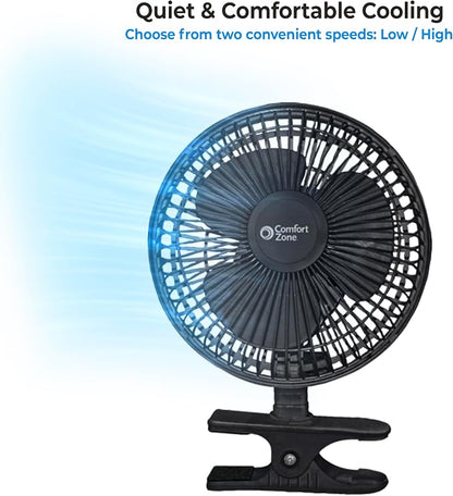 Comfort Zone 6-Inch Corded Clip-On Personal Fan – 2-Speed Quiet Desk Fan - Image 9