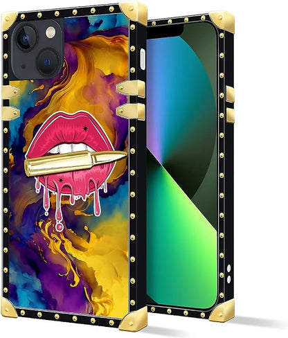 Compatible with iPhone 13 Case, Cool Corlorful Lip Marble Luxury Golden - Image 2
